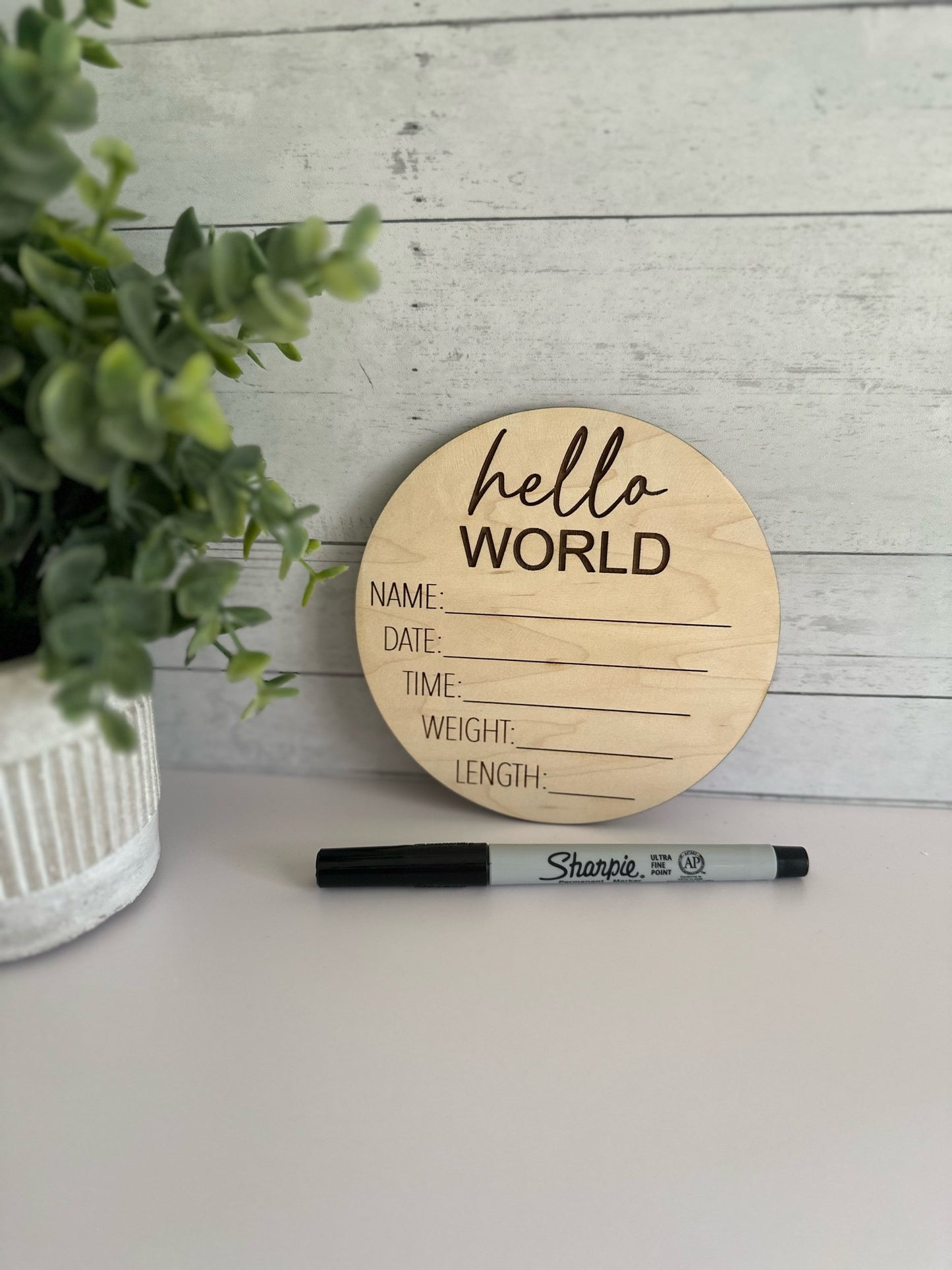 Hello World, Baby Wood Announcement Prop