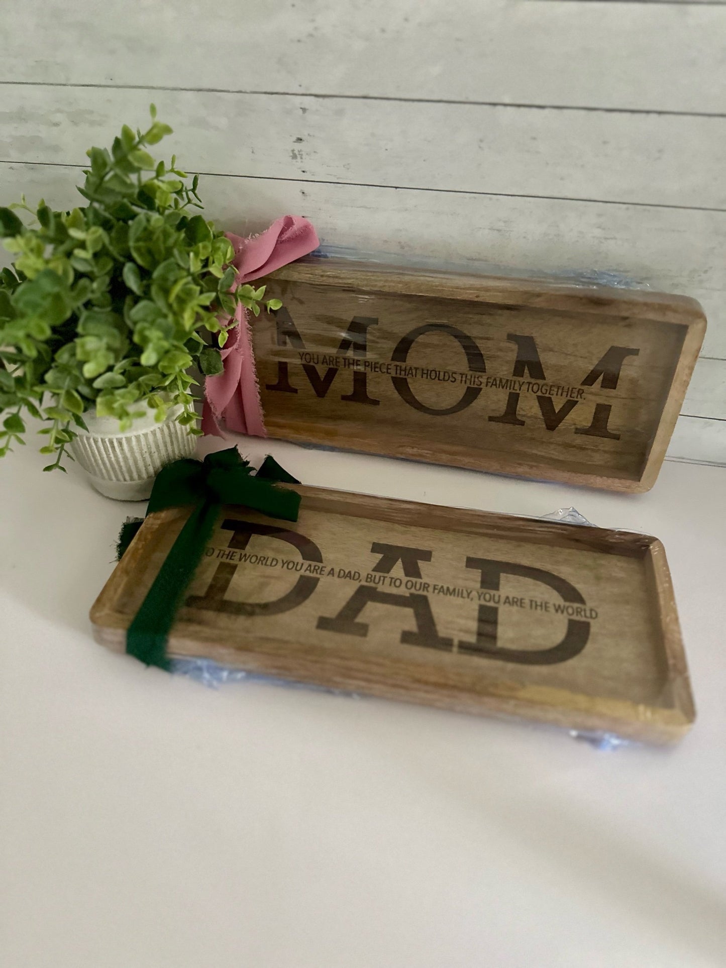 MOM / DAD Acacia Wood trays