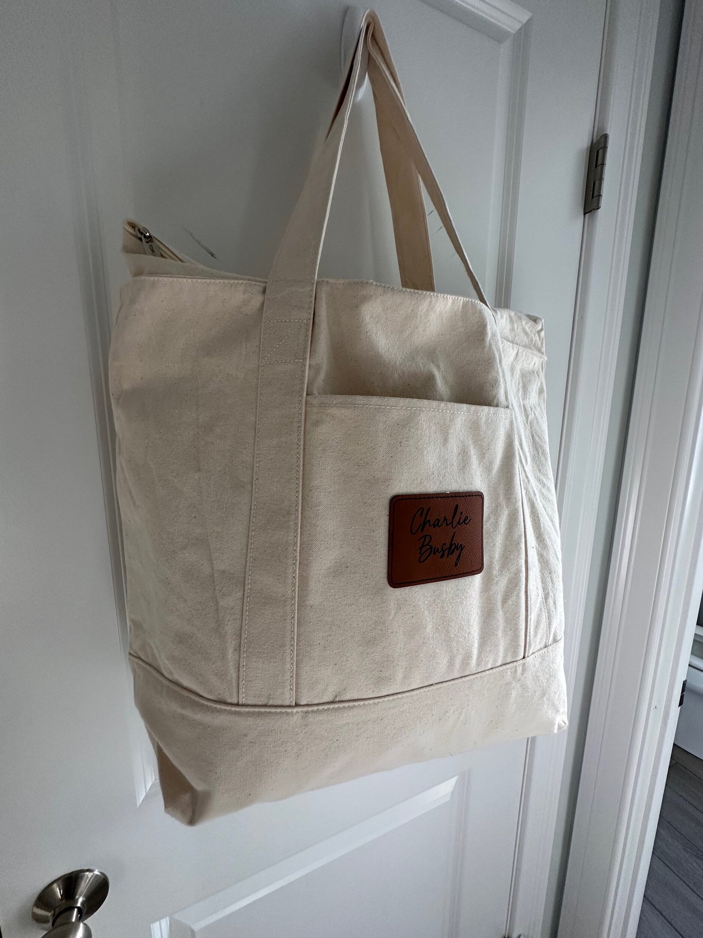 Leather Patch Canvas Bag