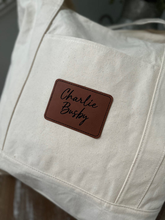 Leather Patch Canvas Bag