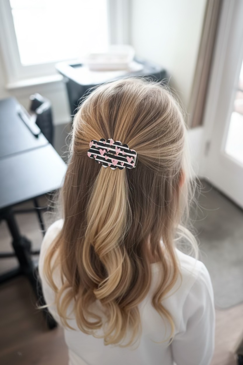 Valentine's Day Hair Clips - Black Scalloped