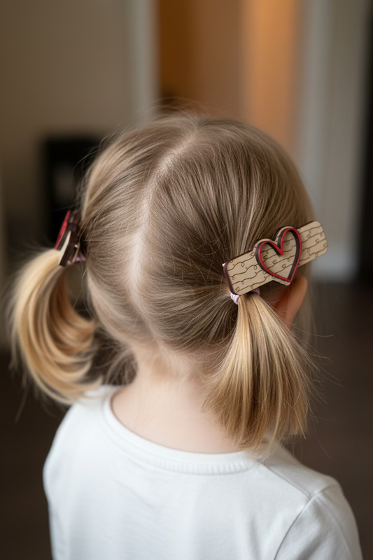Valentine's Day Hair Clips - Wood Doodles