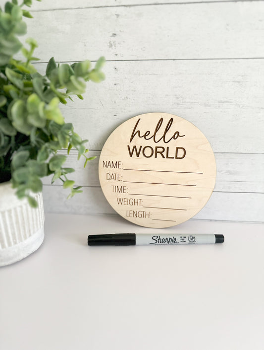 Hello World Baby Stats Announcement Prop